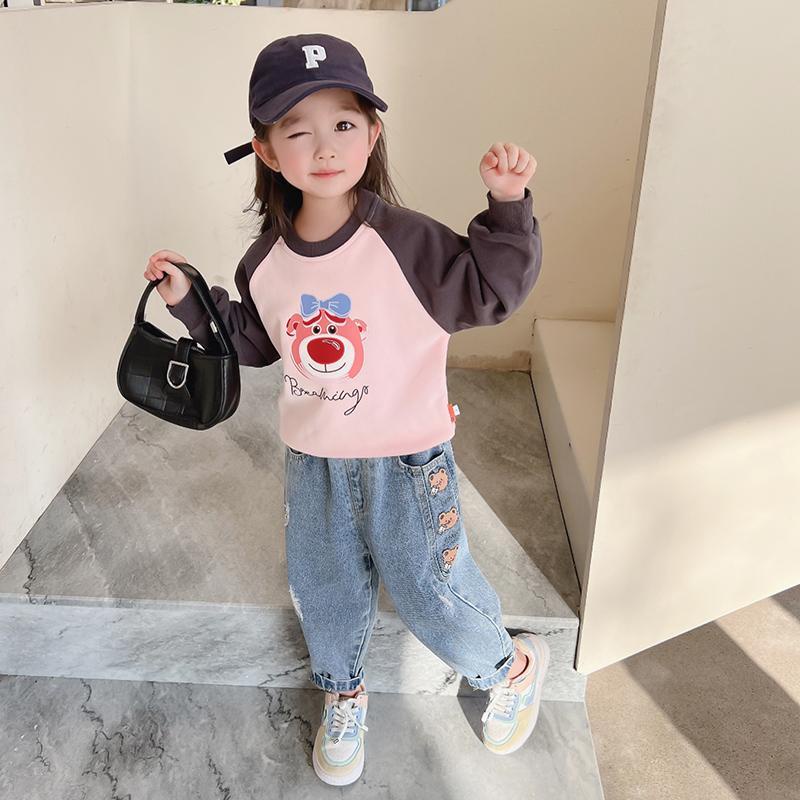 Quần Jean Dài In Hoạt Hình Gấu Dễ Thương Thời Trang Xuân Thu Cho Bé Gái