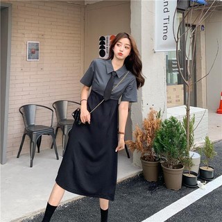 Váy đầm nữ Bigsize Đầm sơ mi dáng dài tay ngắn có cổ mùa hè Phong cách Hàn Quốc Thời Trang đẹp