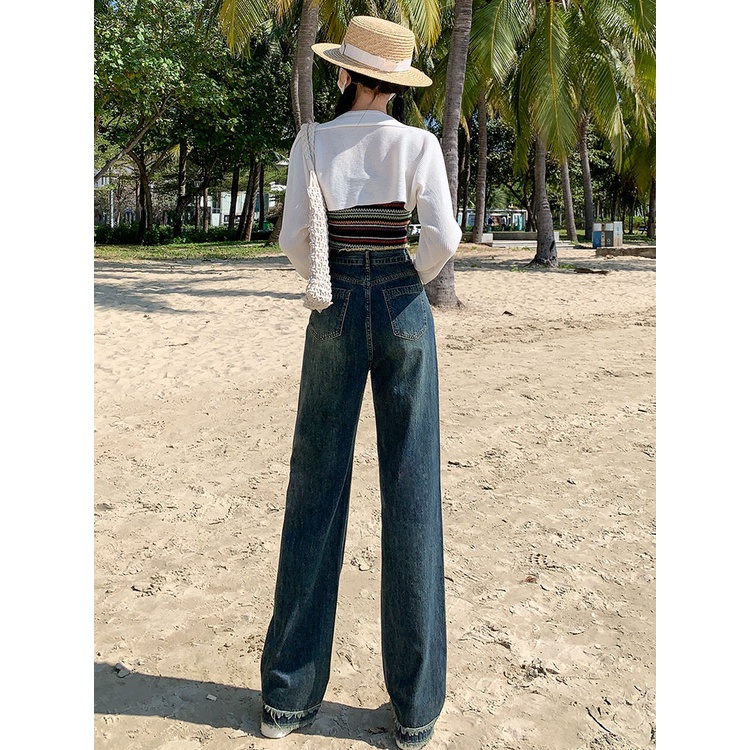 Quần jean dài COZOK ống rộng lưng cao thời trang cá tính trẻ trung