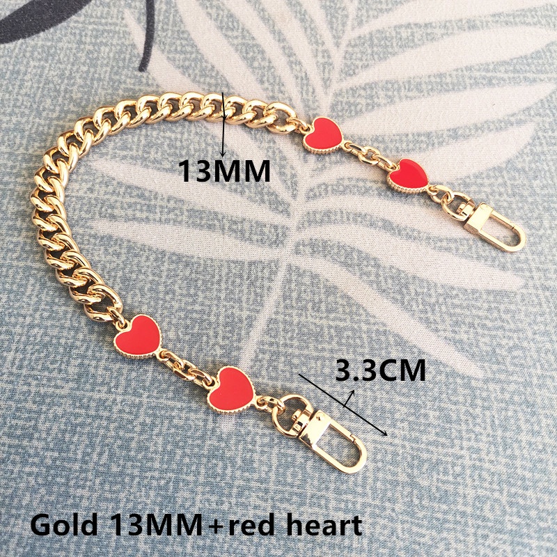 Dây Xích Kim Loại 13MM Hình Trái Tim Màu Vàng Kim Dùng Trang Trí Túi Xách Thời Trang