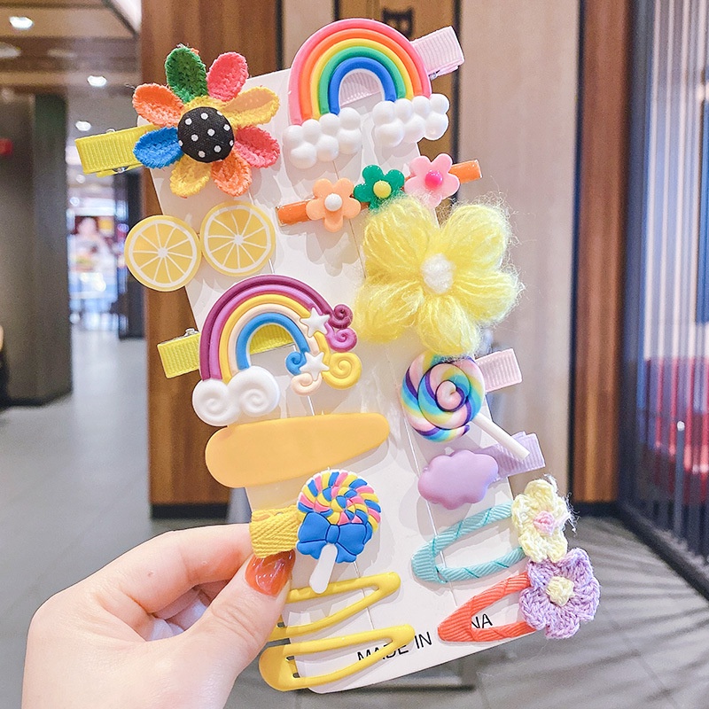 Set 14 Kẹp Tóc Hình Bông Hoa Nhiều Màu Sắc Dễ Thương