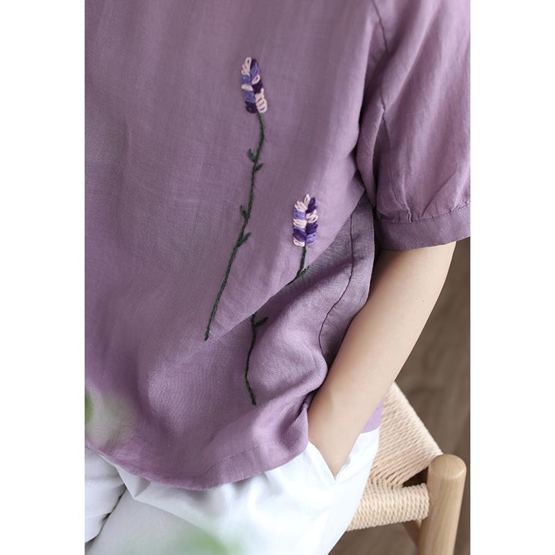 Áo Thun 40% Cotton Tay Ngắn Dáng Rộng Họa Tiết Thêu Phong Cách Dân Tộc