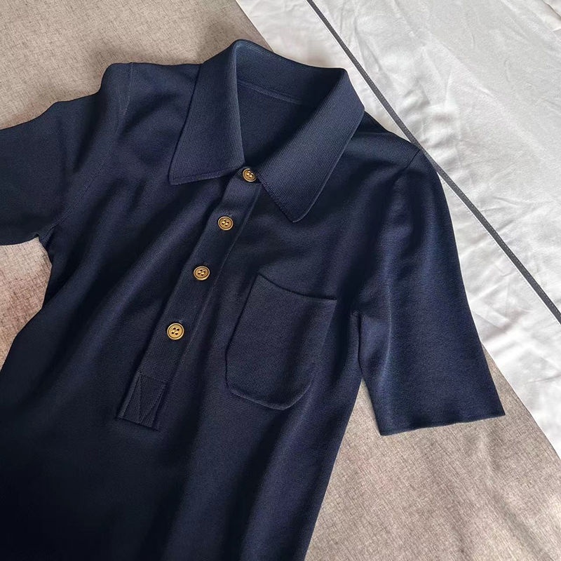 Áo Thun polo Dệt Kim Tay Ngắn Thời Trang Mùa Hè Cao Cấp Dễ Phối Đồ Cho Nữ