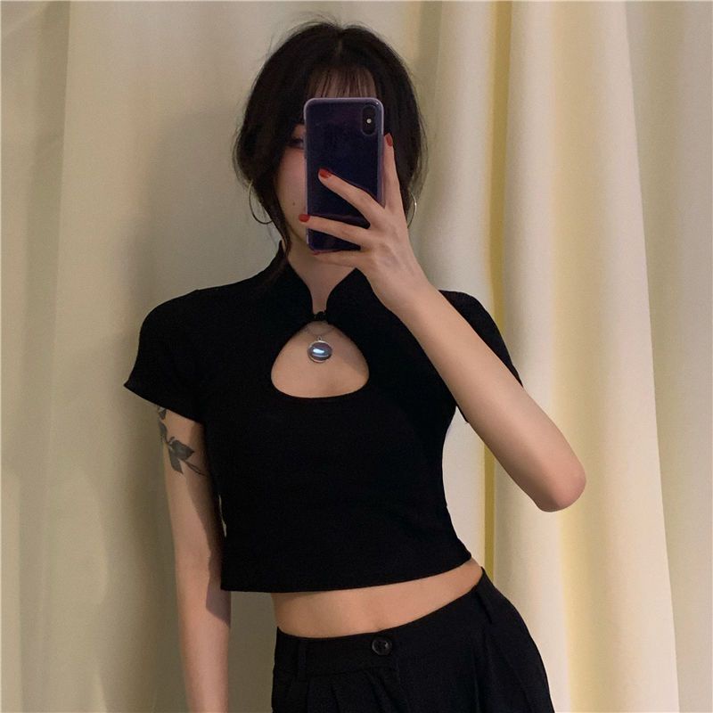 Áo Thun Dệt Kim Tay Ngắn Dáng Ôm Thời Trang Mùa Hè Phong Cách Retro Quyến Rũ Dành Cho Nữ