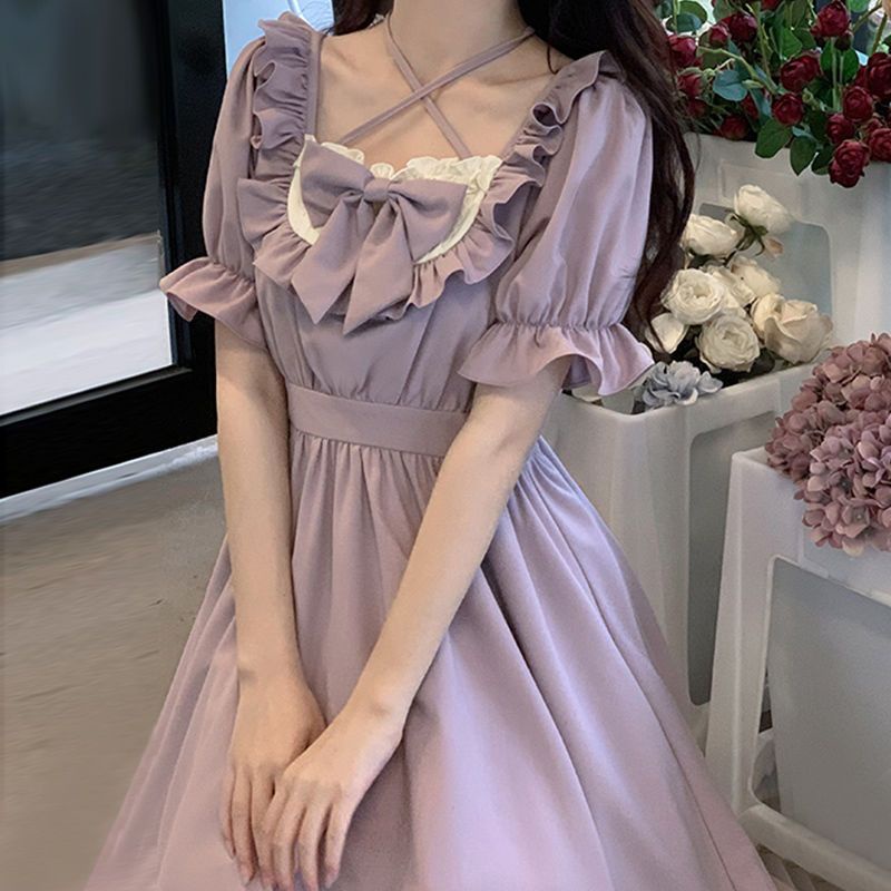 Đầm Công Chúa Màu Tím Khoai Môn 022 Tay Phồng Cổ Hẹp Eo Hẹp Đính Nơ Dễ Thương Thời Trang Nhật Bản 2022 Cho Nữ 2022