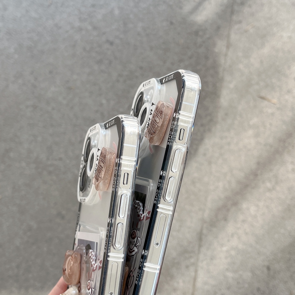 Ốp Điện Thoại Tpu Mềm Trong Suốt Hình Gấu Bông 3D Có Ngăn Đựng Thẻ Cho iPhone 14 13 12 11 Pro Max XS XR 7 8 Plus