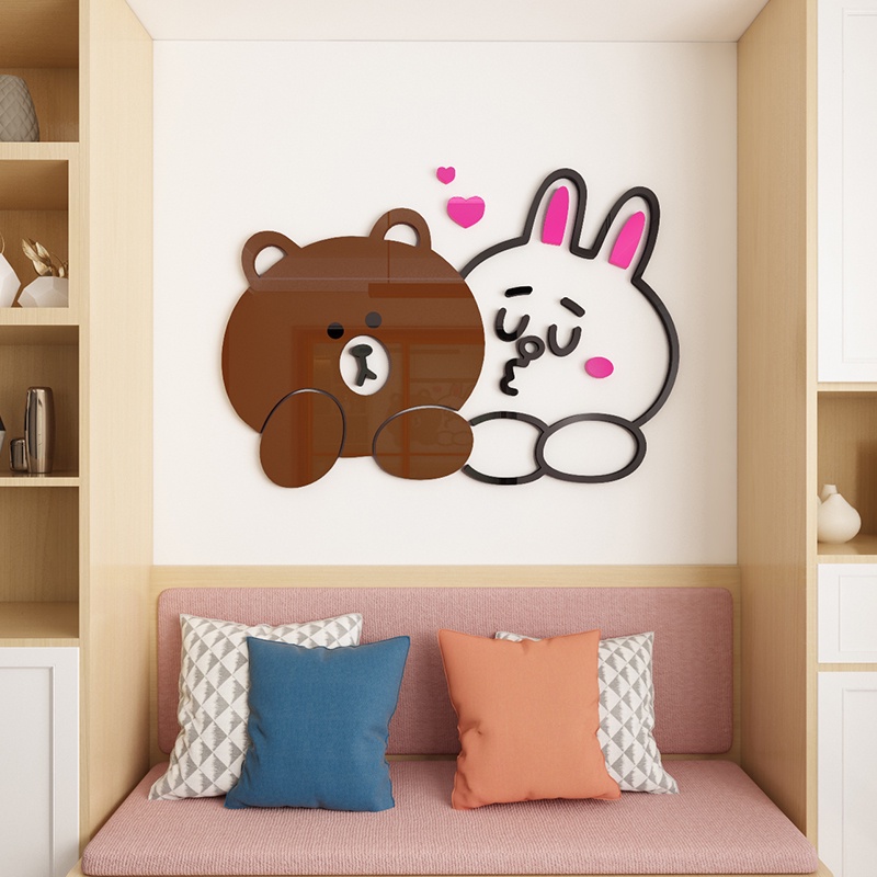 Mica Tranh Hoạt Hình Gấu Nâu Decal Dán Tường 3D Acrylic Dán Tường Phòng Ngủ Trẻ Em Trang Trí Dán Tường