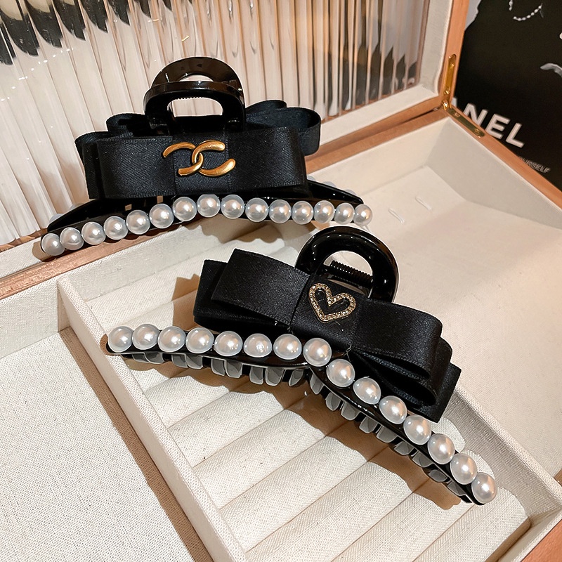 Kẹp Tóc Hình Nơ Đính Ngọc Trai Đen Phong Cách Hàn Quốc Chất Lượng Cao