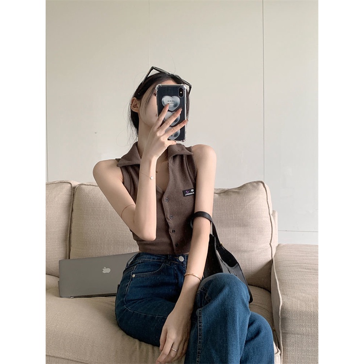 Áo kiểu polo COZOK không tay phong cách cổ điển gợi cảm