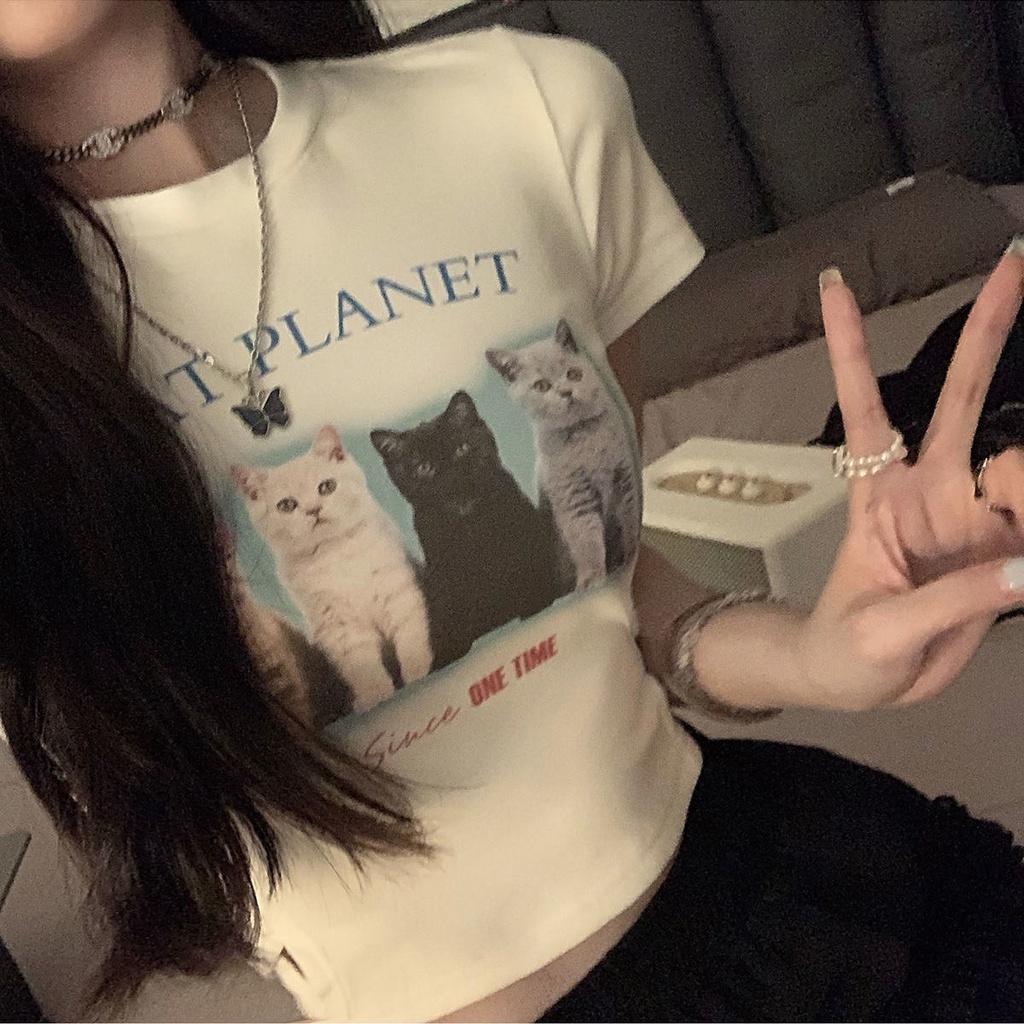 JSC Áo Thun Ngắn Tay Khoét Eo In Họa Tiết Phong Cách Mới Cho Nữ