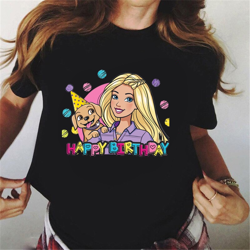Áo Thun Nữ Ngắn Tay In Chữ Barbie Màu Hồng Thời Trang