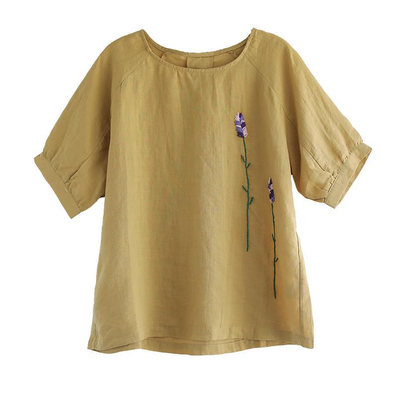 Áo Thun 40% Cotton Tay Ngắn Dáng Rộng Họa Tiết Thêu Phong Cách Dân Tộc