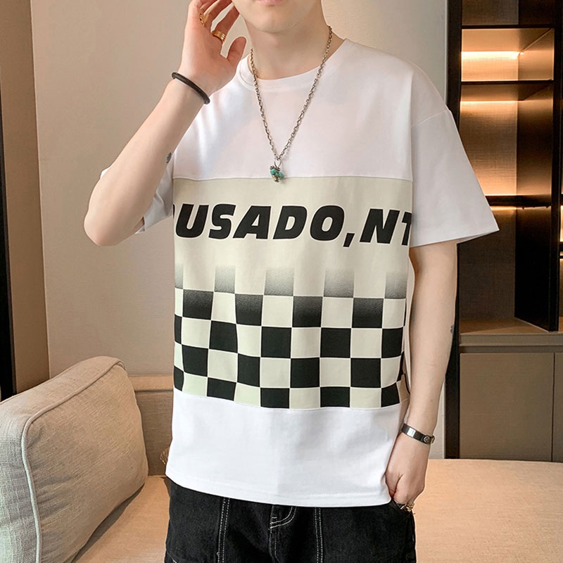 Áo Thun Tay Ngắn Dáng Rộng In Họa Tiết Caro Thời Trang Mùa Hè Cho Nam