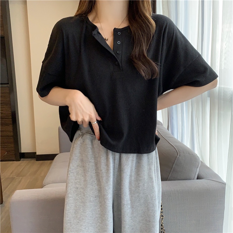 Áo thun SUXI tay ngắn dáng rộng màu sắc đơn giản dành cho nữ