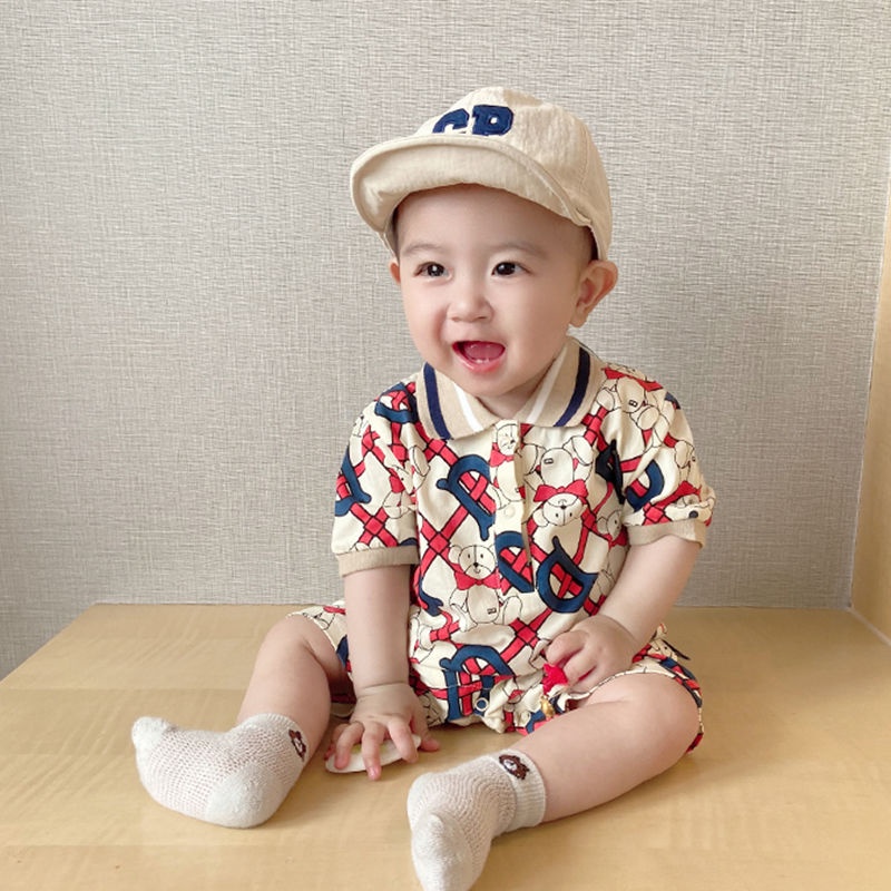 Áo Liền Quần Polo Tay Ngắn Bằng Vải Cotton Trơn Phong Cách Hàn Quốc Thời Trang Mùa Hè Hàng Mới Dành Cho Bé Trai 0-18 Tháng Tuổi