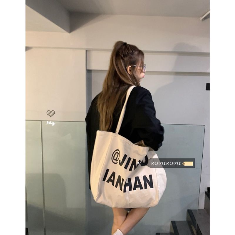 Túi Xách Canvas Cỡ Lớn In Chữ Thời Trang Cho Nữ