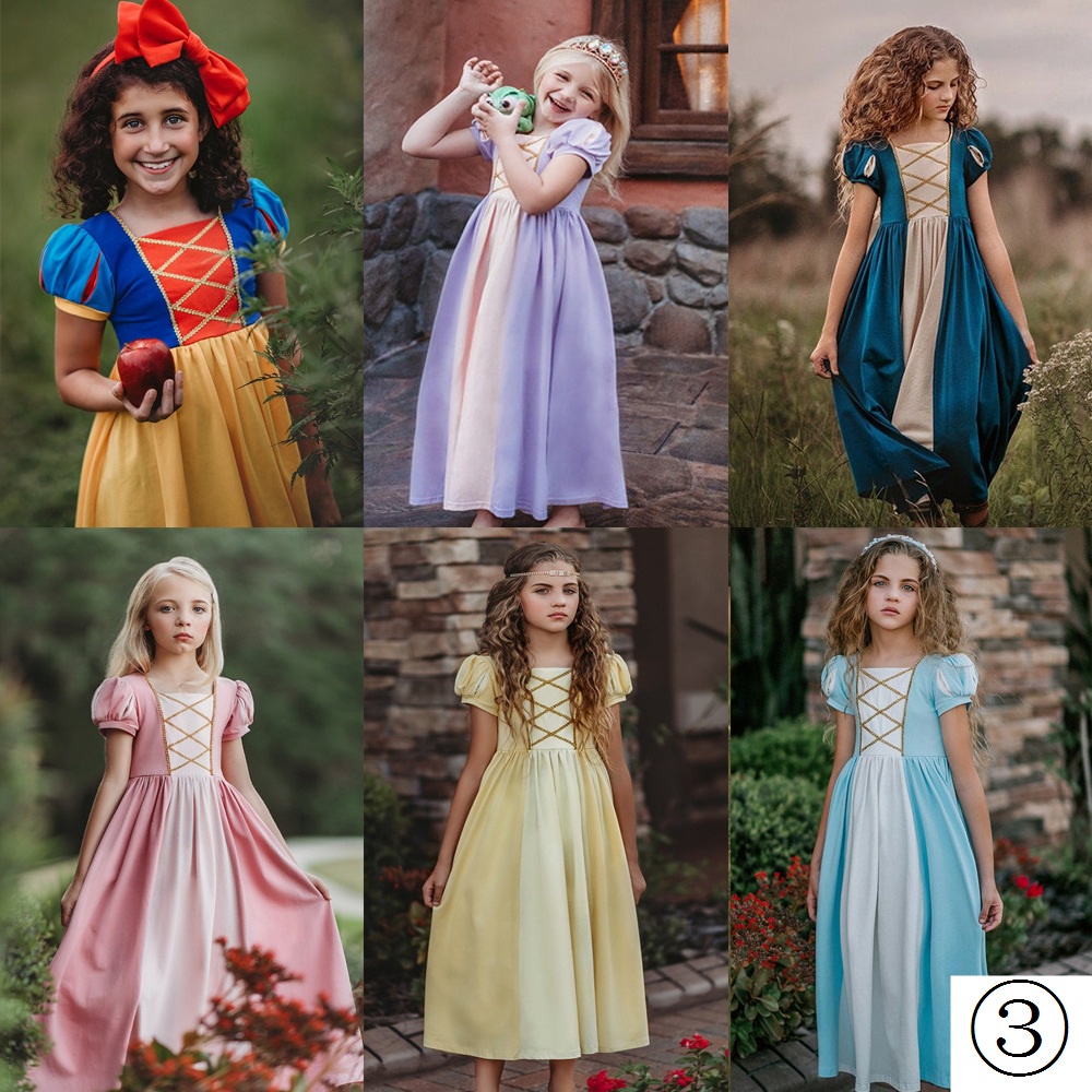 Đầm Dệt Kim Ngắn Tay In Hoạt Hình Công Chúa Belle Lọ Lem Công Chúa Bạch Tuyết Kiểu Âu Mỹ Dễ Thương Cho Bé Gái