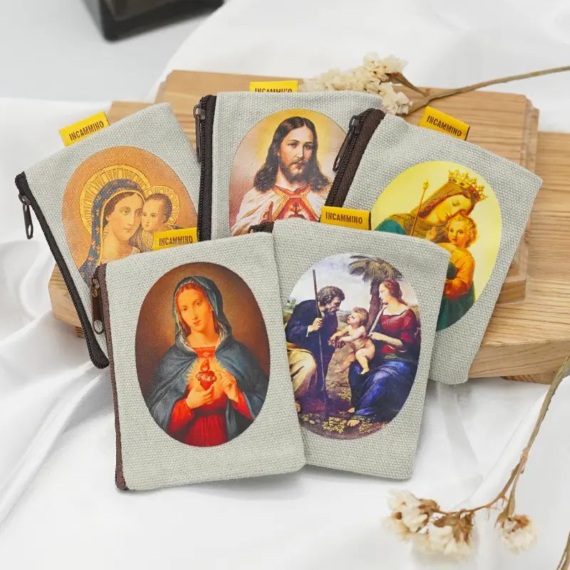 Túi đựng tràng hạt thủ công Ý Túi đựng hạt Mân Côi Túi Vải Canvas Đựng Hạt Giống Hoa Hồng Đậu Ý Hai Mặt Dùng Dạy Học Tại Nhà