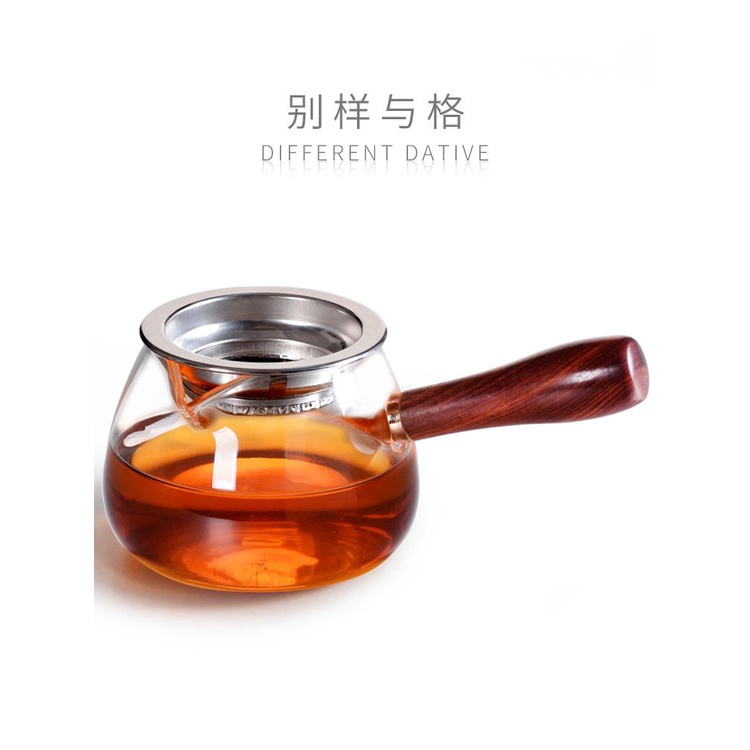 Cốc Thủy Tinh Dày Cao Cấp Chia Ngăn Lọc Trà Có Tay Cầm Bằng Gỗ Cách Nhiệt Phong Cách Nhật Bản