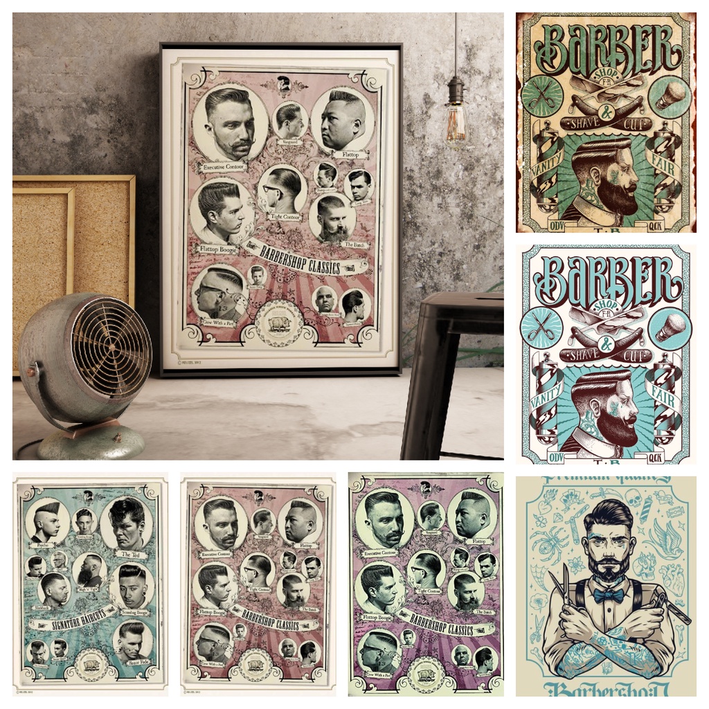 Tranh Vải canvas Treo Tường Trang Trí Quán Cà Phê / Tiệm Cắt Tóc Kiểu Vintage