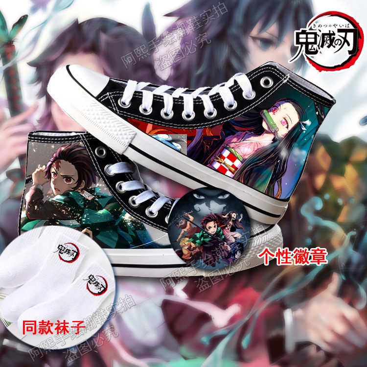 Giày Thể Thao Vải Bạt Cổ Cao Phong Cách Demon Slayer Tanjirou Yadouzi Anime Merchandise 2023 Hàng Mới 24 Giờ Cho Nam Và Nữ