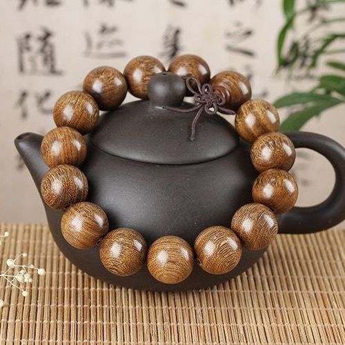 Vòng Tay Chuỗi Hạt Gỗ Đàn Hương 9T Màu Vàng Đồng Phong Cách Phật Giáo