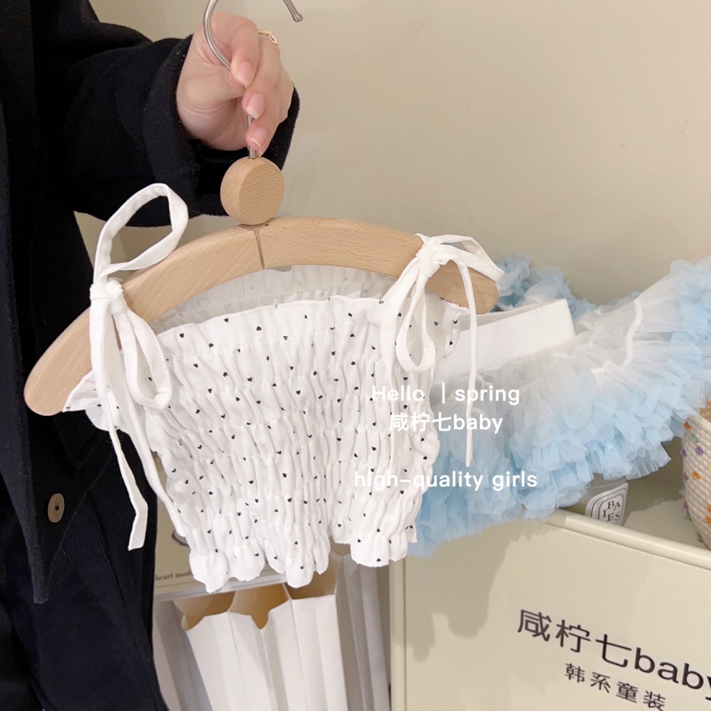 Áo Thun Không Tay Xếp Ly Thắt Nơ Dễ Thương Dành Cho Bé