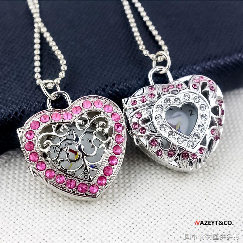 Đồng Hồ Thạch Anh Bỏ Túi Nắp Lật Xoay Được Hình Trái Tim Đính Kim Cương Dễ Thương Chống Thấm Nước Cho Bé Gái