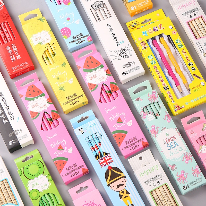 Hộp 12 chiếc bút chì 2b Hb cao cấp hình hoa quả có kèm gôm tẩy cực xinh_bút chì cute cho học sinh