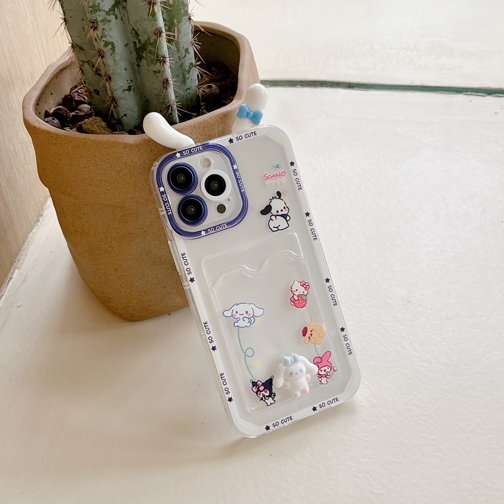 Ốp Điện Thoại Tpu Mềm Trong Suốt Hình Sanrio 3D Có Ngăn Đựng Thẻ Cho iPhone 14 13 12 11 Pro XR XS Max 7 8Plus