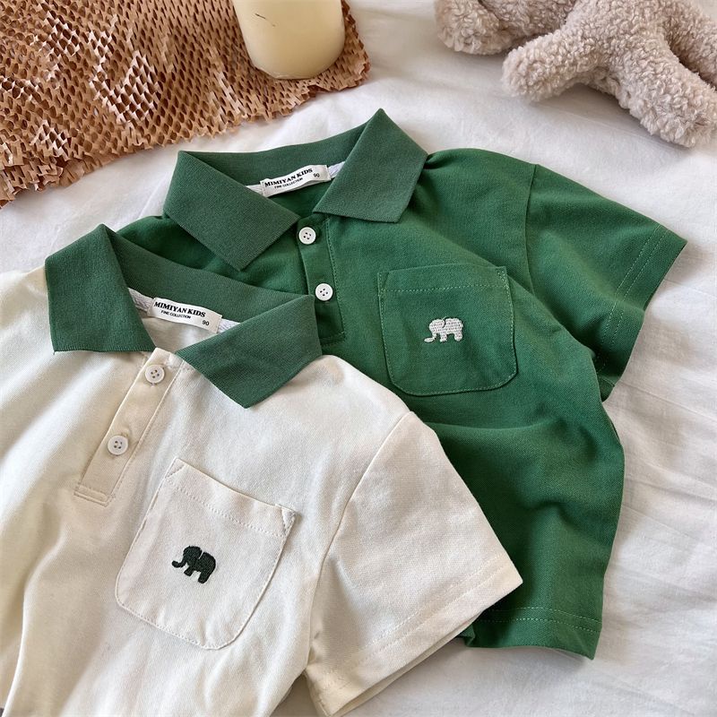 Áo polo Ngắn Tay Thêu Hình Chú Voi Dễ Thương Cho Bé