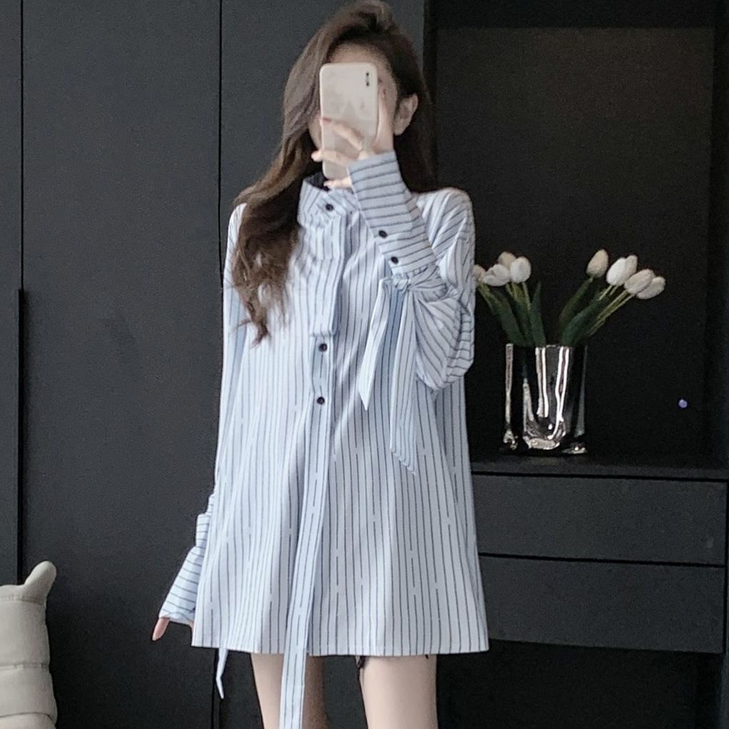 Áo Sơ Mi Tay Dài Dáng Rộng Họa Tiết Kẻ Sọc Thời Trang Mùa Xuân 2023 Mới Cho Nữ