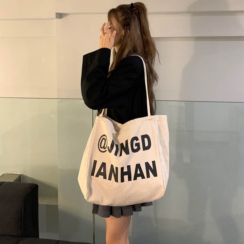 Túi Xách Canvas Cỡ Lớn In Chữ Thời Trang Cho Nữ