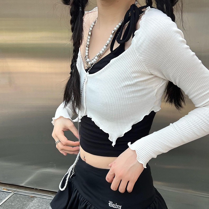 Set Áo croptop 2 dây kèm Áo croptop Tay dài Ôm body sexy Đi quẩy bar pub Dạo phố Set 2 món Áo croptop hai dây sexy