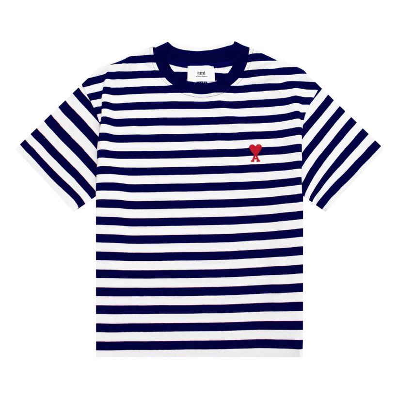 Áo Thun Cổ Tròn Kẻ Sọc Thêu Hình Trái Tim Phong Cách Mới Cho Nam Và Nữ