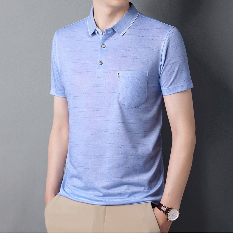 Áo polo Mỏng Tay Ngắn Màu Sắc Trơn Thời Trang Mùa Hè Cho Nam