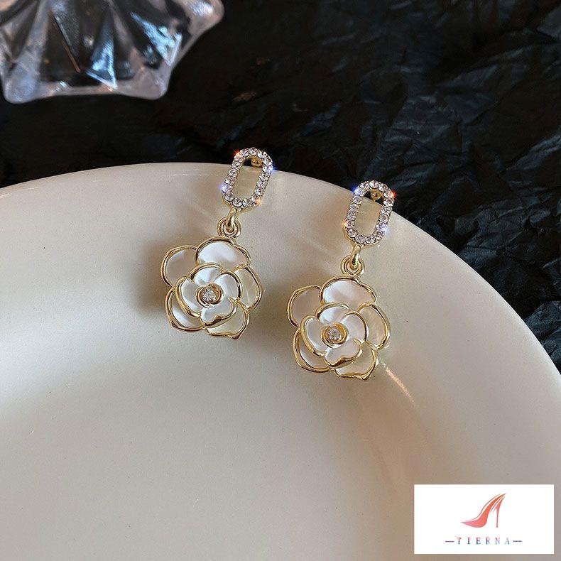 Tierna ~ [Bán Chạy] Bông Tai Hình Hoa Trà Pháp Cao Cấp Thời Trang Mùa Đông Cho Nữ