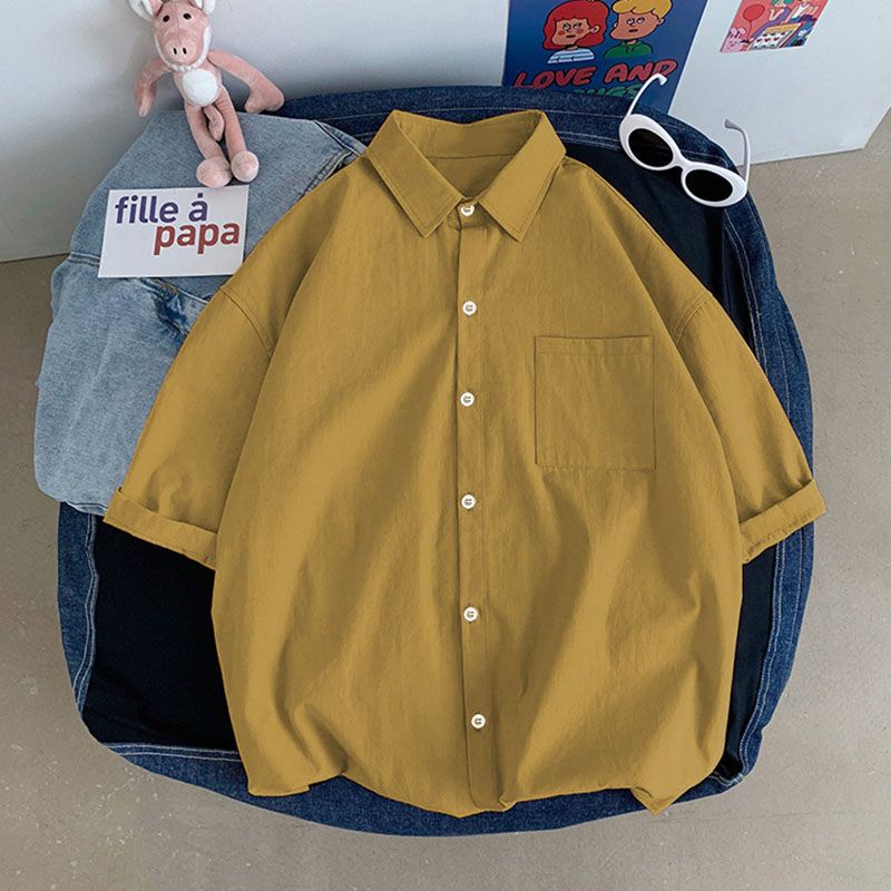 Áo Sơ Mi Tay Ngắn Màu Trắng Trơn Dáng Rộng Phong Cách Retro 10 Màu Tùy Chọn Thời Trang Cho Nữ