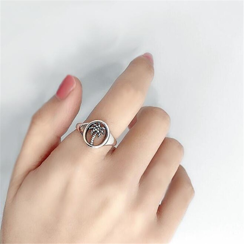 Nhẫn Bạc 925 Dạng Hở Hình Cành Dừa Phong Cách Âu Mỹ Retro Thời Trang Cho Nữ CR