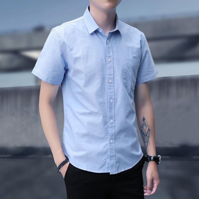 Áo sơ mi KYUSHUAD tay ngắn màu trơn phong cách Hàn Quốc thời trang mới trẻ trung dành cho nam