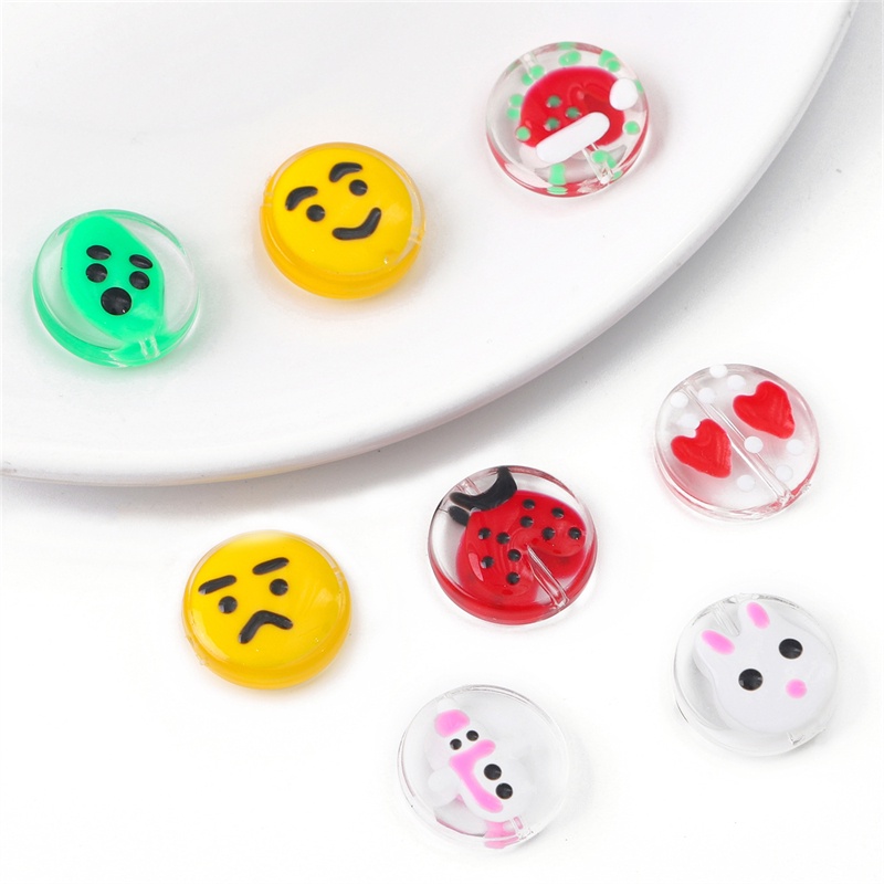 Chuỗi Hạt Tròn Hai Mặt Bằng Nhựa Resin 15mm Dùng Làm Móc Khóa / Ba Lô DIY