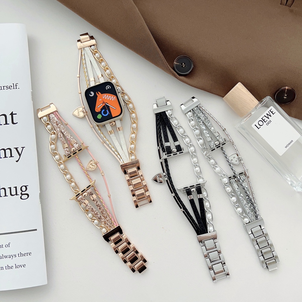 Dây Đeo Bằng Da Có Gắn Mặt Hình Trái Tim Cho Đồng Hồ Thông Minh Apple Watch S8 / Ultra / 7 / 6 / se2 / 4 / 3 / 2