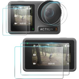 Miếng dán bảo vệ màn hình Osmo Action 3 cho phụ kiện DJI Osmo Action 3, Tấm bảo vệ màn hình phim kính cường lực 9H + Bảo vệ ống kính cho DJI Action 3 Màn hình kép