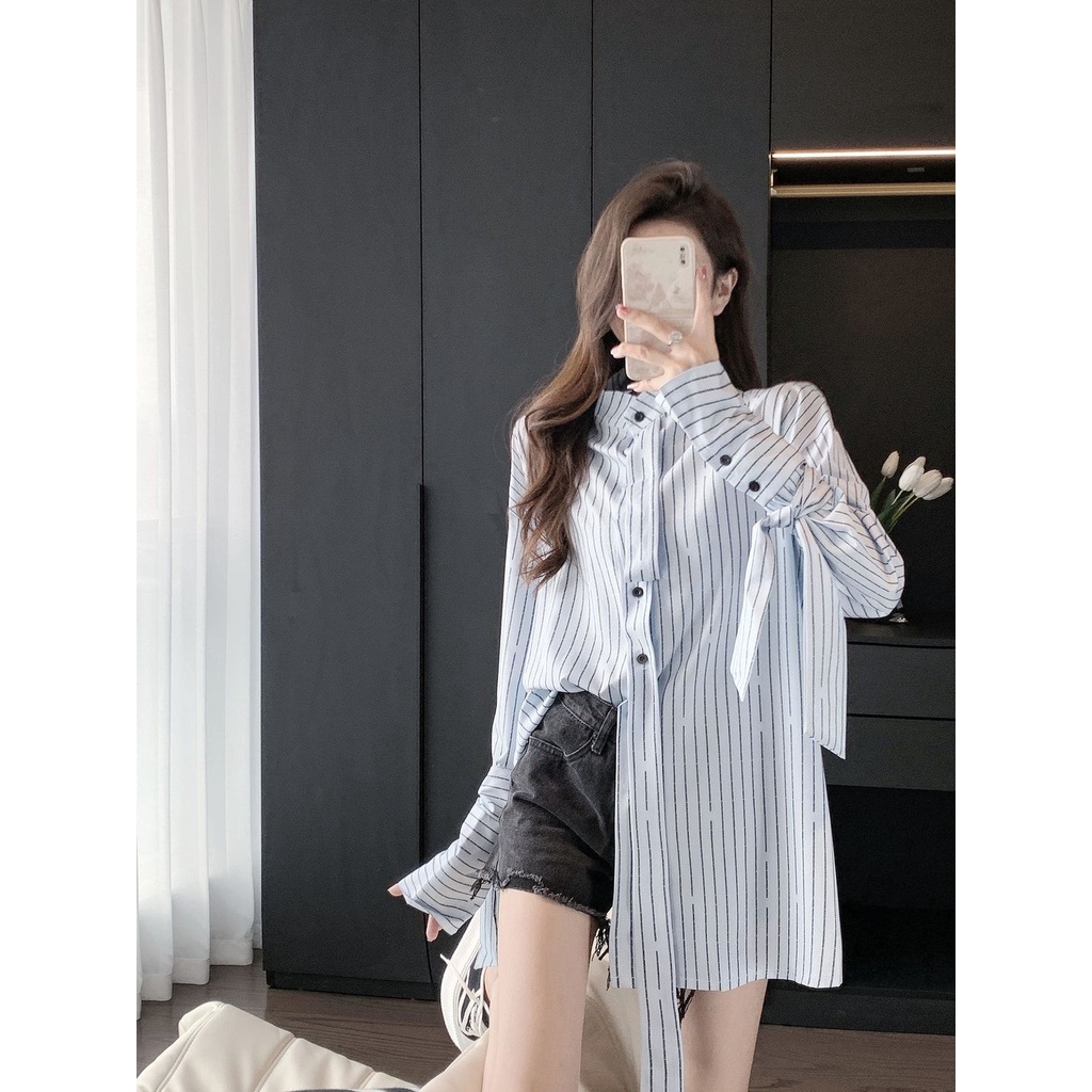 Áo Sơ Mi Tay Dài Dáng Rộng Họa Tiết Kẻ Sọc Thời Trang Mùa Xuân 2023 Mới Cho Nữ