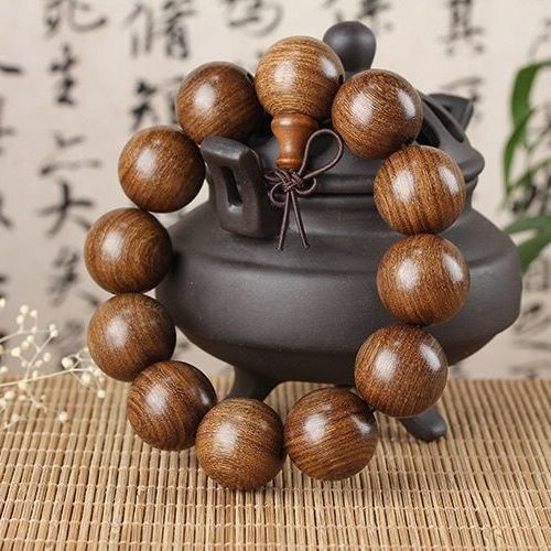 Vòng Tay Chuỗi Hạt Gỗ Đàn Hương 9T Màu Vàng Đồng Phong Cách Phật Giáo