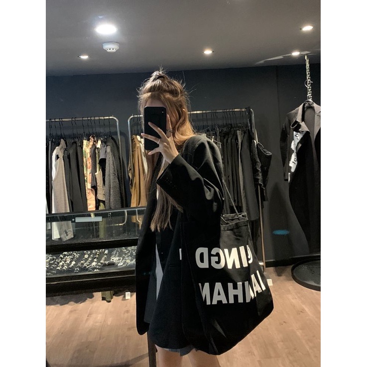 Túi Xách Canvas Cỡ Lớn In Chữ Thời Trang Cho Nữ