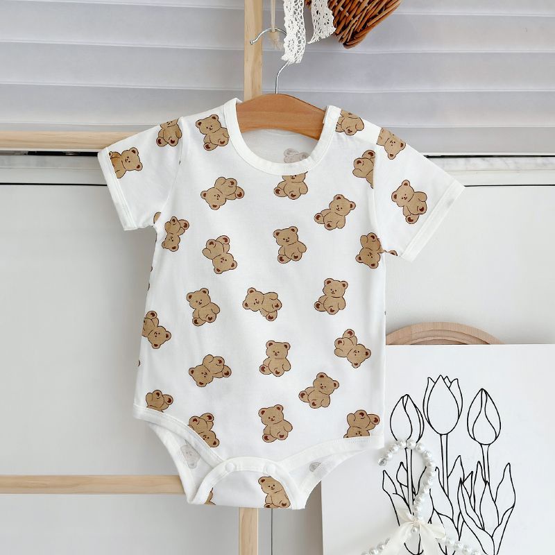 Áo Liền Quần Bằng Cotton Ngắn Tay Thời Trang Mùa Hè Cho Bé Trai 0-2 Tuổi