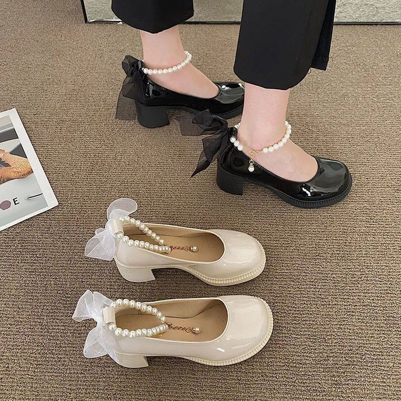 Giày cao gót Mary Jane gót thô