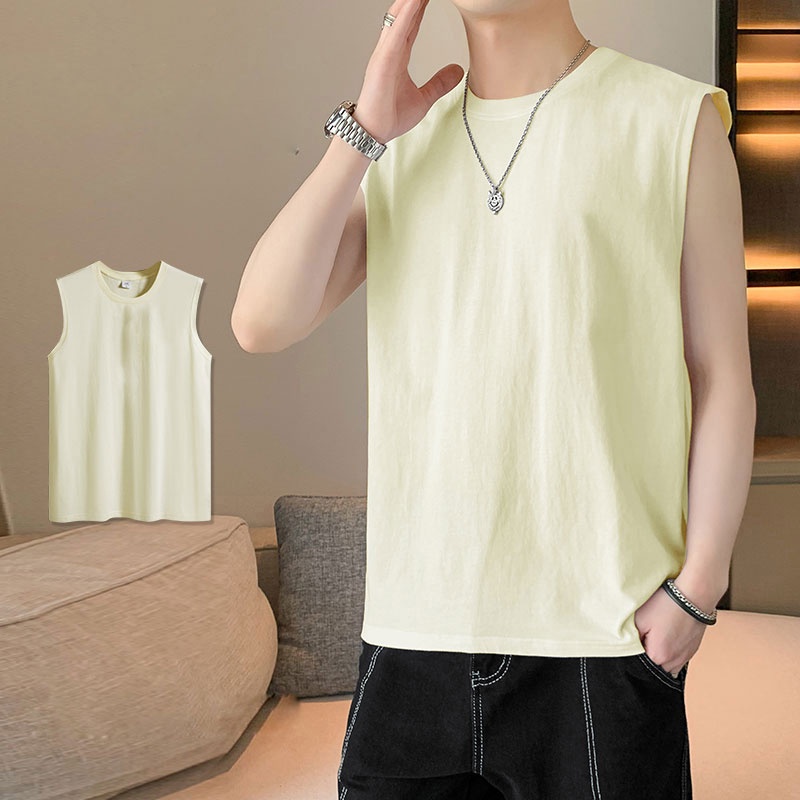 Áo Thun Thể Thao Sát Nách Cổ Tròn Dáng Rộng Màu Sắc Đơn Giản Cho Cặp Đôi