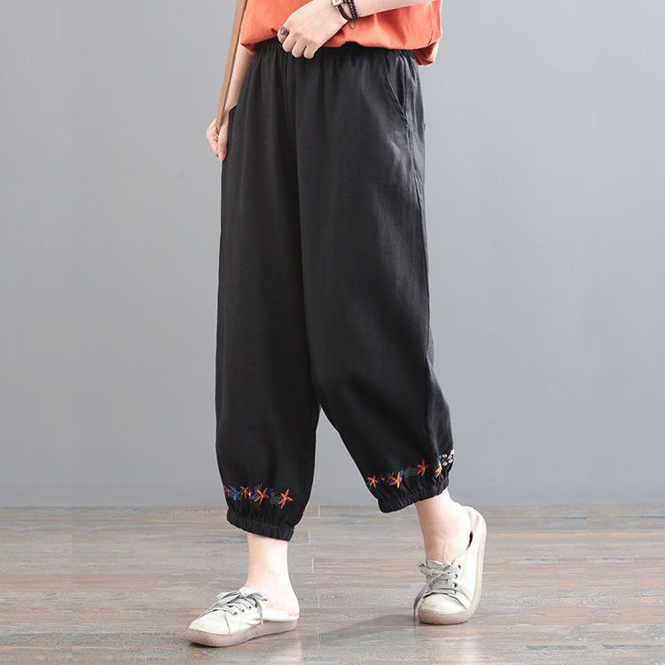 Quần Cotton Lanh Màu Trơn Dáng Ôm Dài Đến Mắt Cá Chân Kiểu Retro Thời Trang Mùa Hè 2023 Cho Nữ T1FE